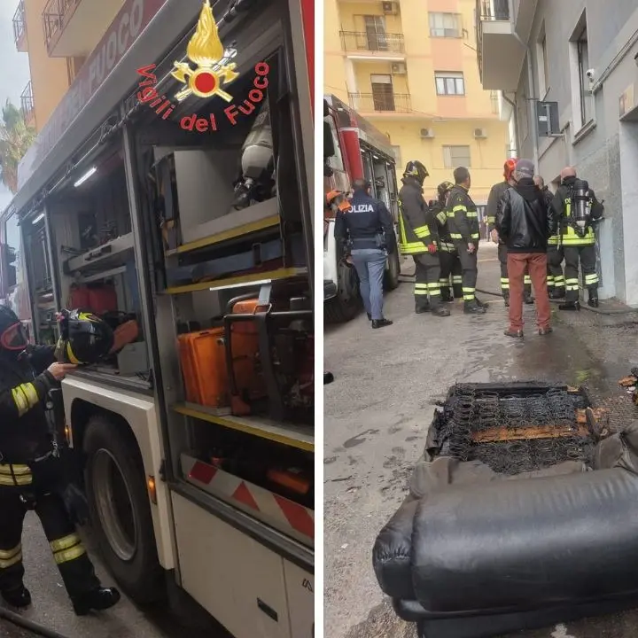 Incendio in un appartamento a Crotone, i vigili del fuoco spengono le fiamme e salvano un cagnolino