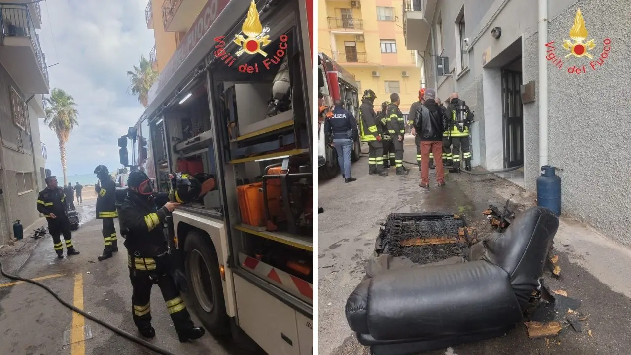 Incendio in un appartamento a Crotone, i vigili del fuoco spengono le fiamme e salvano un cagnolino