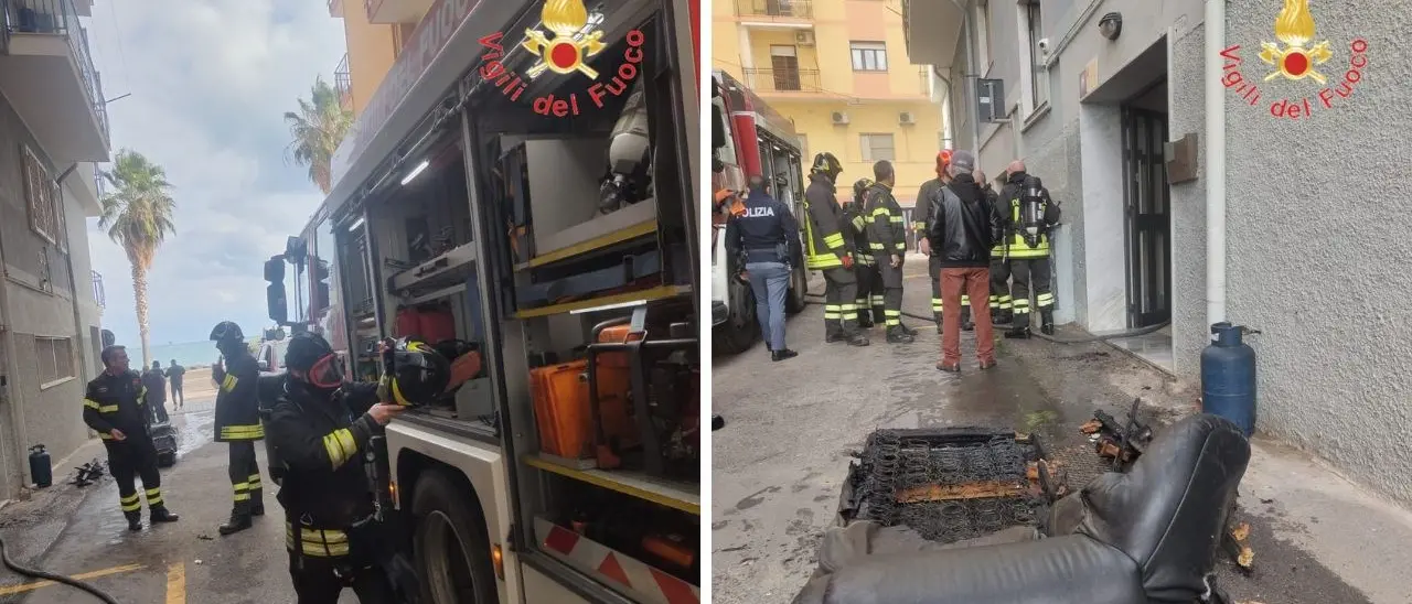 Incendio in un appartamento a Crotone, i vigili del fuoco spengono le fiamme e salvano un cagnolino