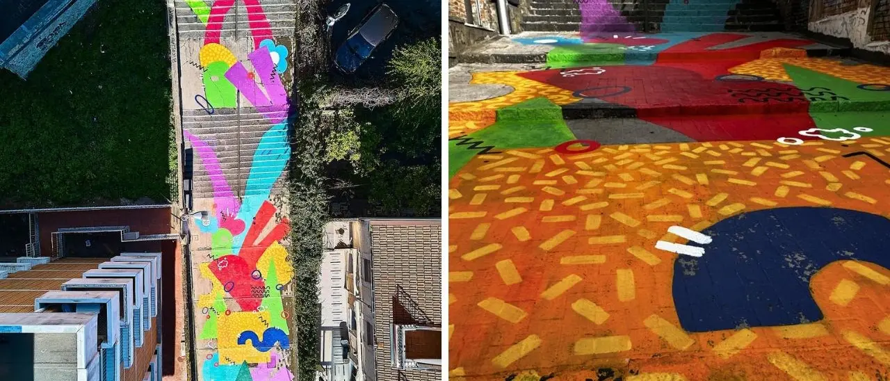 Catanzaro, i simboli della città colorano una scalinata trasformandola in opera d’arte
