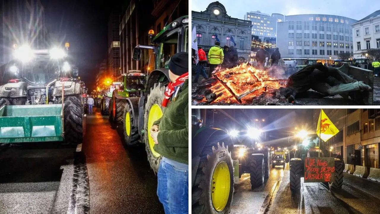 La protesta degli agricoltori arriva a Bruxelles, mille trattori per le strade della capitale belga: blocchi e roghi