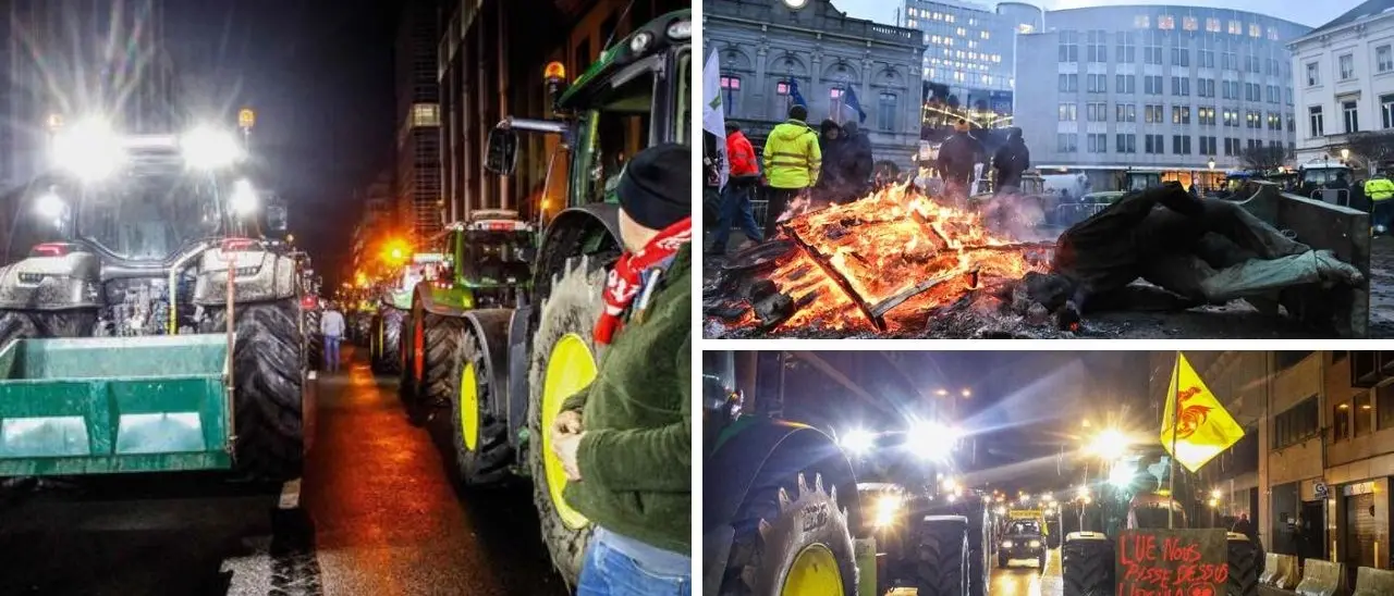 La protesta degli agricoltori arriva a Bruxelles, mille trattori per le strade della capitale belga: blocchi e roghi