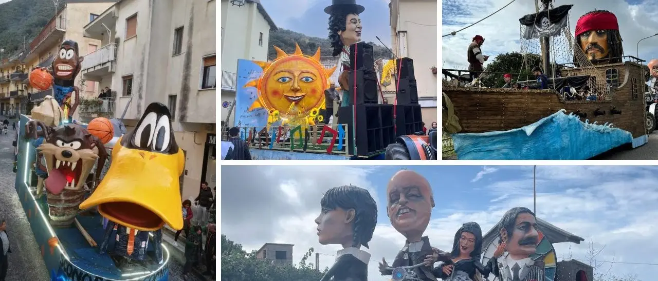 Il Carnevale torna a sfilare lungo le strade di Nocera Terinese: carri allegorici e senso di comunità nel Martedì grasso