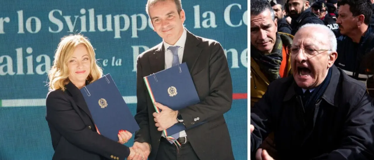 De Luca “caterpillar” piomba a Roma mentre Meloni è in Calabria, scontro a distanza tra i due: «Vai a lavorare». «Vacci tu, str…a»