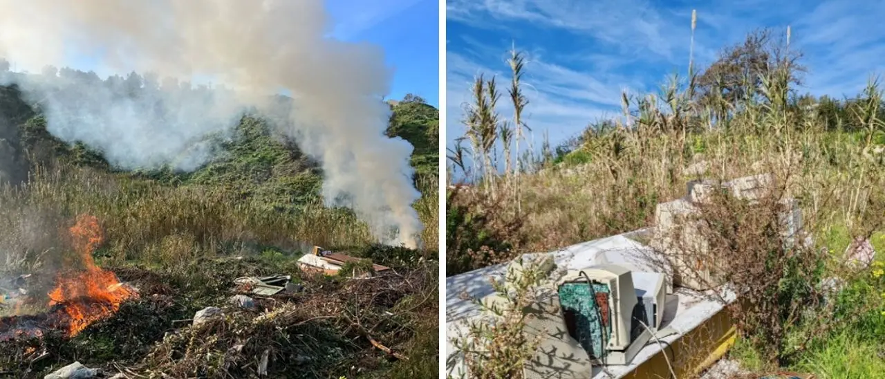 Scoperta discarica abusiva nel Vibonese: 400 metri quadri di rifiuti abbandonati e incendiati