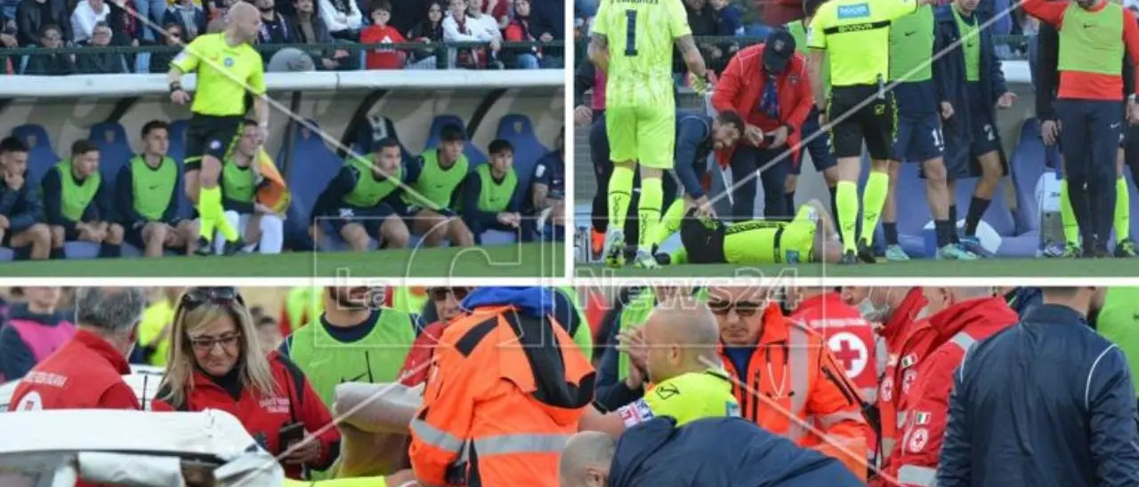 Cosenza-Catanzaro, terribile infortunio per il guardalinee Cipressa: cade e si rompe entrambe le ginocchia