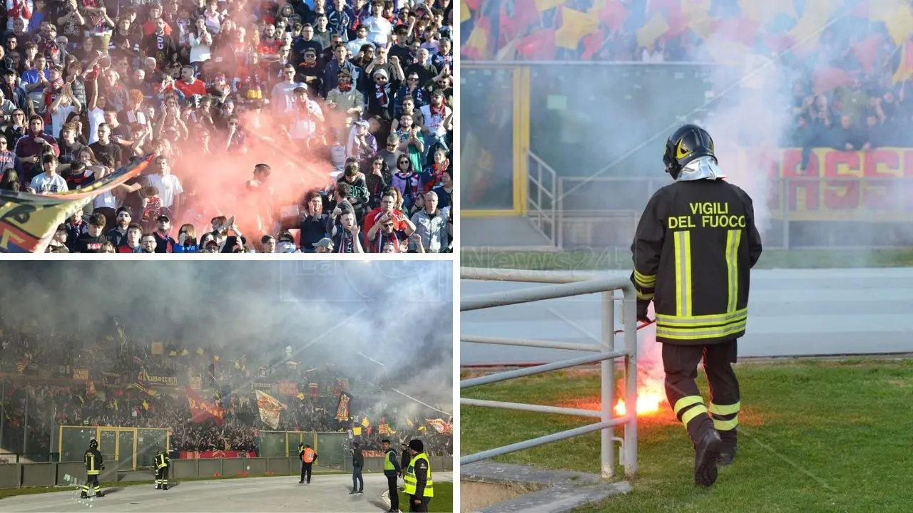 Lancio di fumogeni e petardi durante il derby di Calabria, maxi multe per Cosenza e Catanzaro