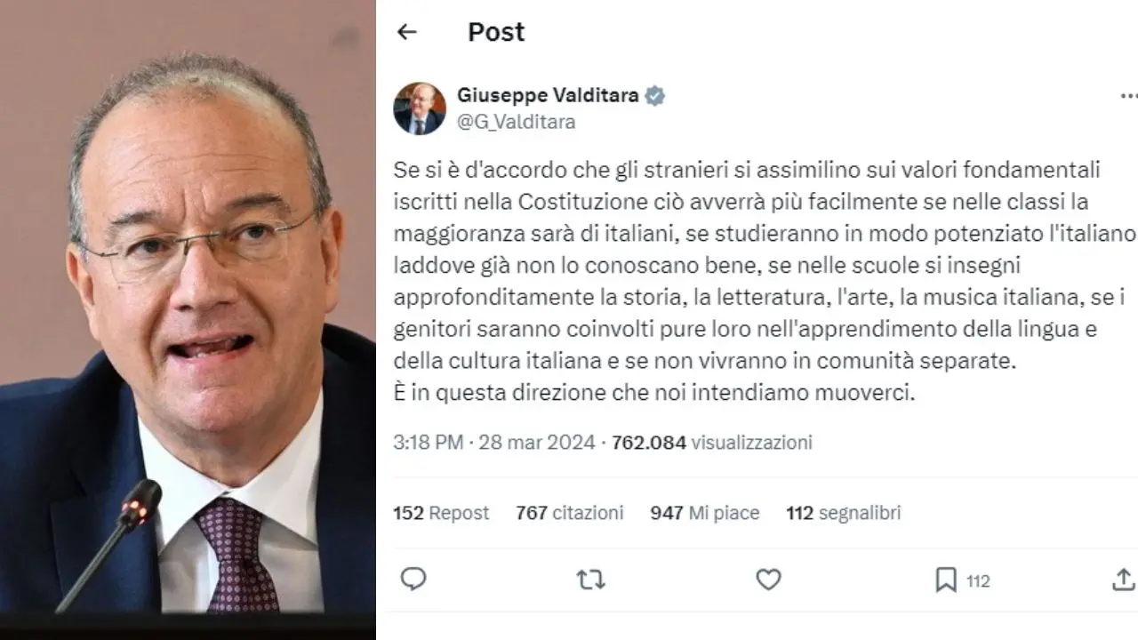 Il post sgrammaticato del ministro Valditara sulla presenza di studenti stranieri in classe, il Pd: «Lo riscriva in italiano»