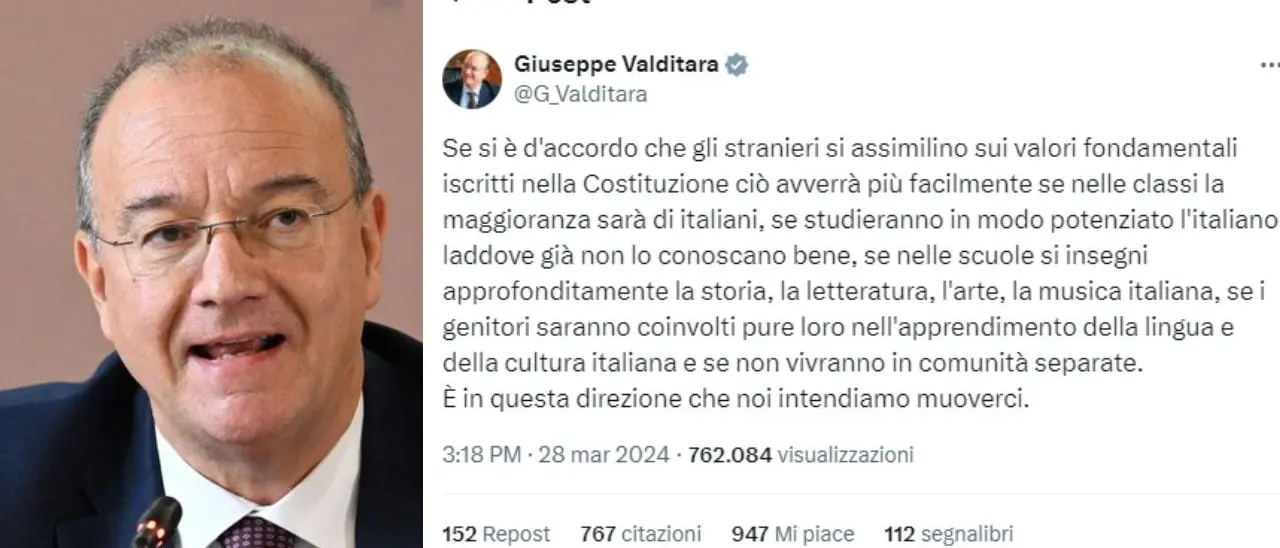 Il post sgrammaticato del ministro Valditara sulla presenza di studenti stranieri in classe, il Pd: «Lo riscriva in italiano»