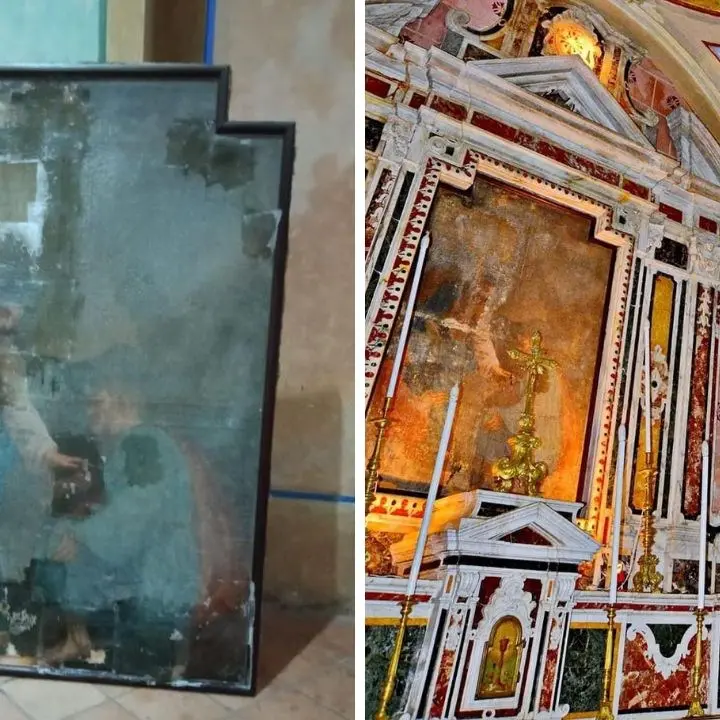 Strongoli, concluso il restauro del dipinto settecentesco raffigurante Cristo e San Pietro