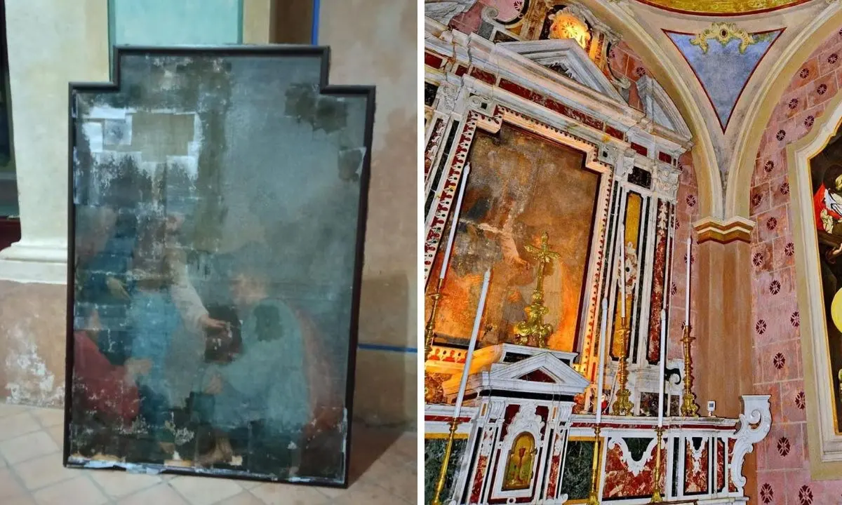 Strongoli, concluso il restauro del dipinto settecentesco raffigurante Cristo e San Pietro