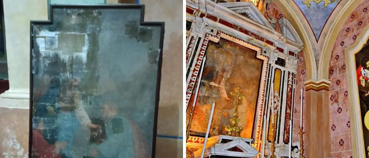 Strongoli, concluso il restauro del dipinto settecentesco raffigurante Cristo e San Pietro