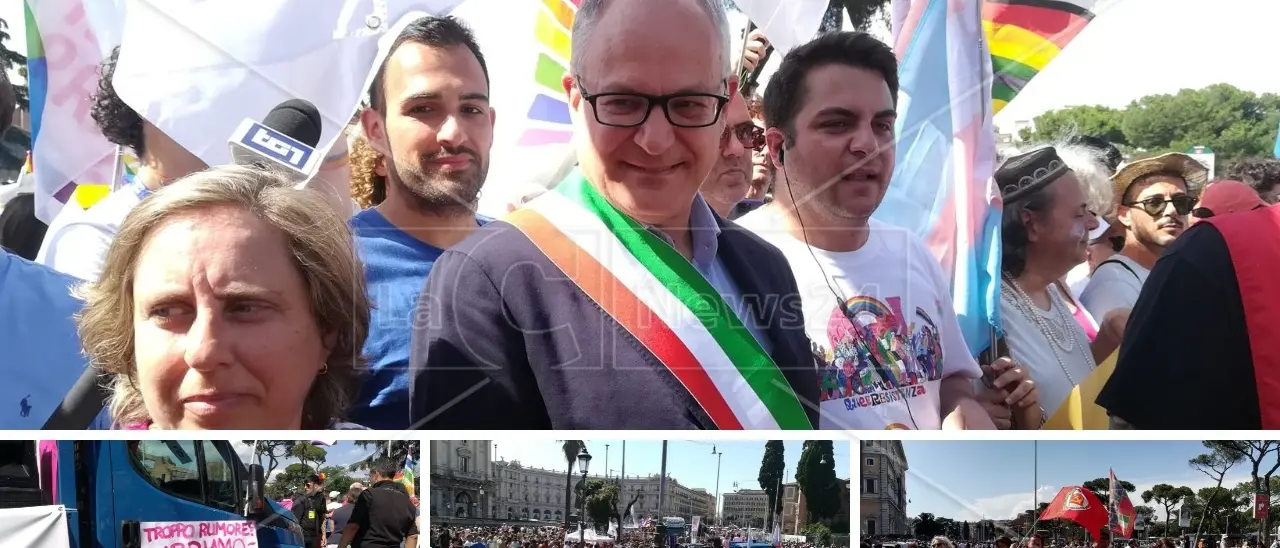 L’onda arcobaleno colora Roma, 40mila persone hanno partecipato al Pride delle polemiche: le foto della parata