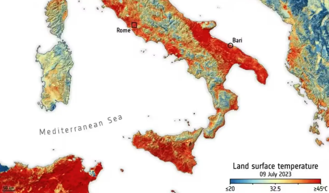 Estate rovente, i satelliti rilevano oltre 47 gradi al suolo in Puglia e Sicilia