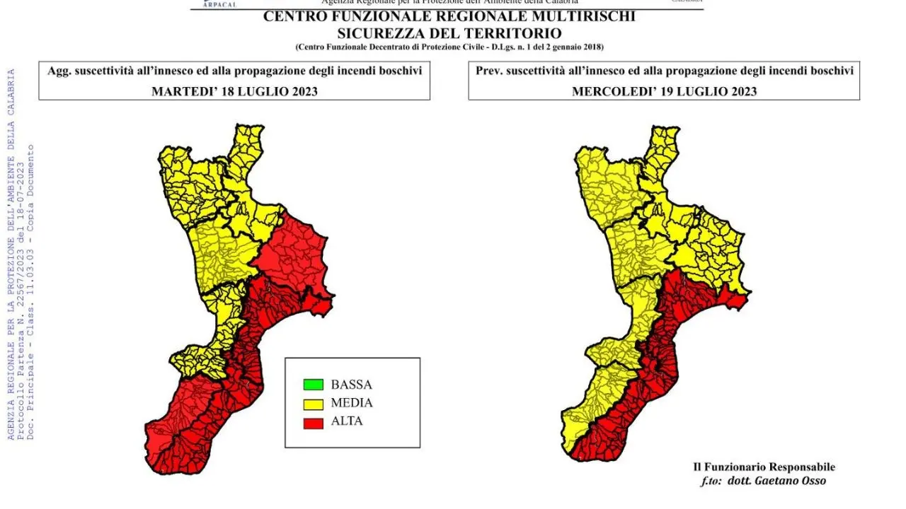 Pericolo incendi, l’Arpacal dirama un bollettino con allerta rossa su metà della Calabria