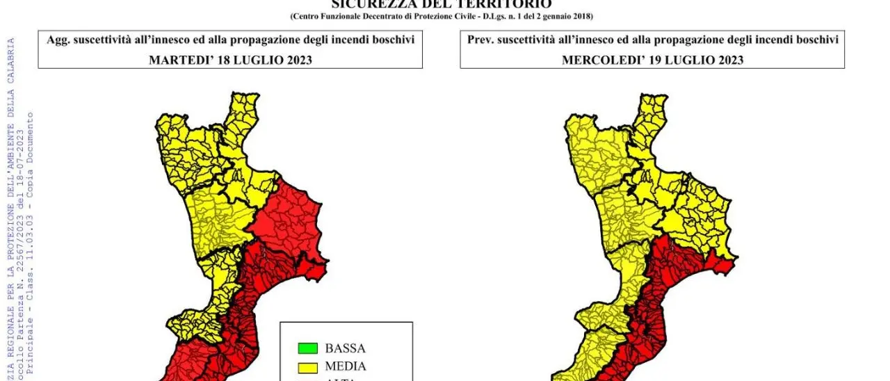Pericolo incendi, l’Arpacal dirama un bollettino con allerta rossa su metà della Calabria