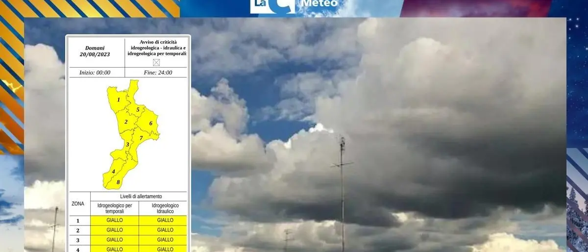 Meteo Calabria, domenica d’agosto con allerta gialla: sole in mattinata e temporali nel pomeriggio
