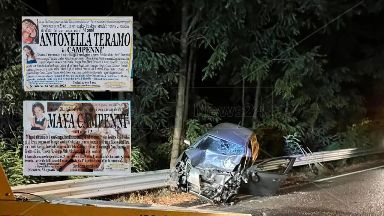 Incidente sulla Jonio-Tirreno, domani a Nicotera i funerali di Antonella Teramo e della piccola Maya