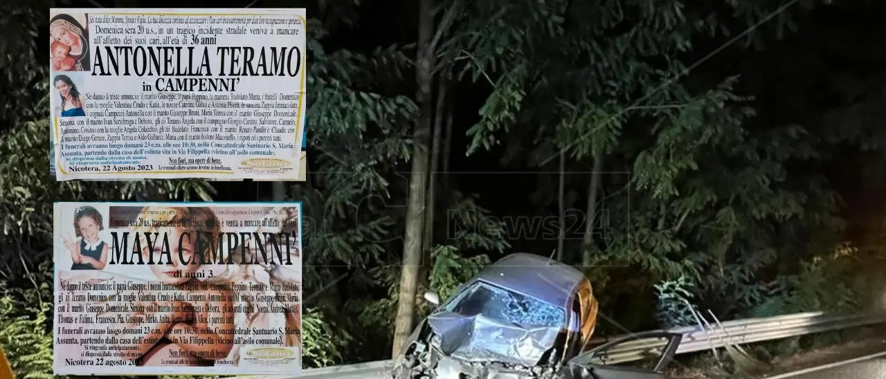 Incidente sulla Jonio-Tirreno, domani a Nicotera i funerali di Antonella Teramo e della piccola Maya