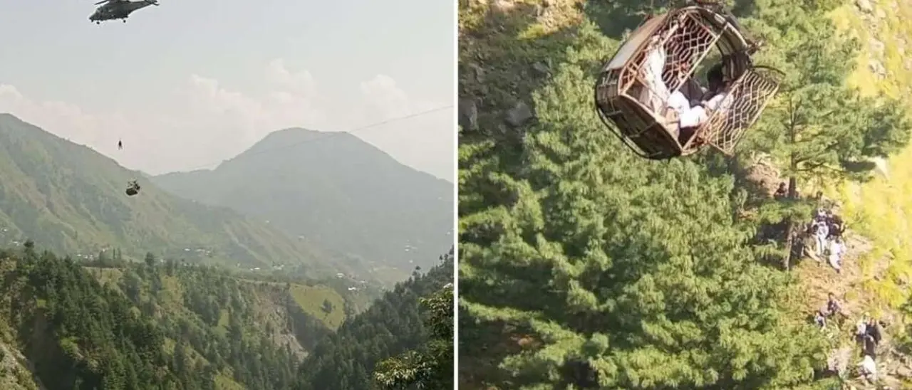 Si rompe un cavo della funivia, messe in salvo tutte e otto le persone rimaste sospese nel vuoto in Pakistan