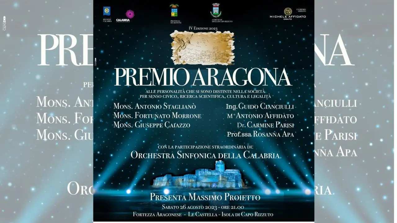 Tutto pronto a Le Castella per la quarta edizione del Premio Aragona dedicato alle eccellenze calabresi