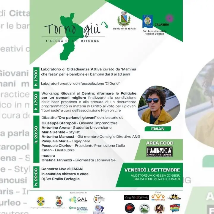 Torno giù - L’agorà di chi ritorna, nel Vibonese torna l’evento dedicato ai giovani: gran finale con il concerto di Eman