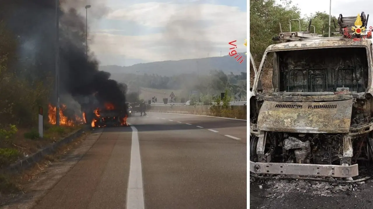 Lamezia, in fiamme furgone che trasportava pannelli fotovoltaici e materiale elettrico: salvi gli occupanti