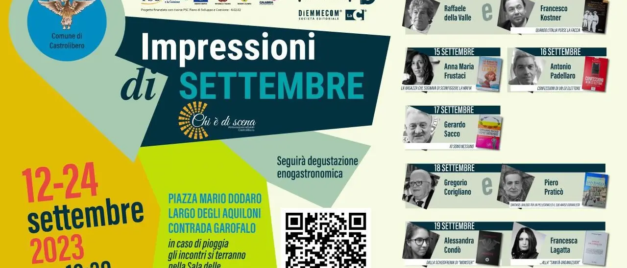 A Castrolibero “Impressioni di settembre”: dal 12 al 24 grandi protagonisti per la rassegna letteraria