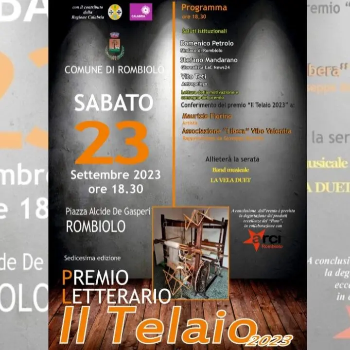 Rombiolo, tutto pronto per la sedicesima edizione del Premio letterario Il Telaio