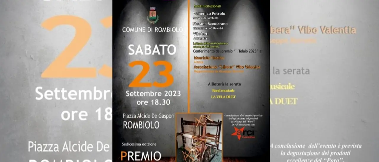 Rombiolo, tutto pronto per la sedicesima edizione del Premio letterario Il Telaio