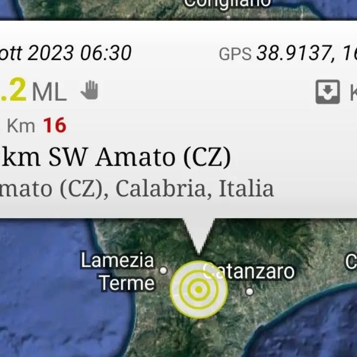 Terremoto nel Catanzarese, scossa di magnitudo 3.2 con epicentro ad Amato