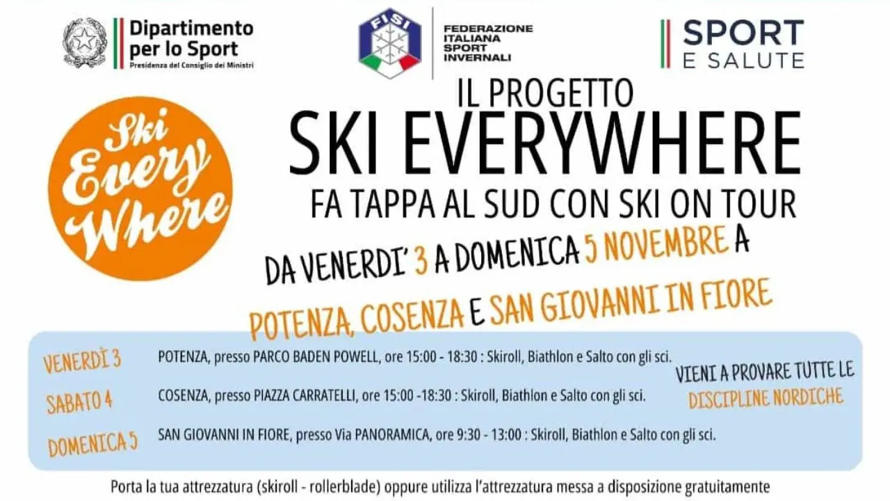 Il progetto nazionale “Ski Everywhere” fa tappa in Calabria: iniziative a Cosenza e San Giovanni in Fiore