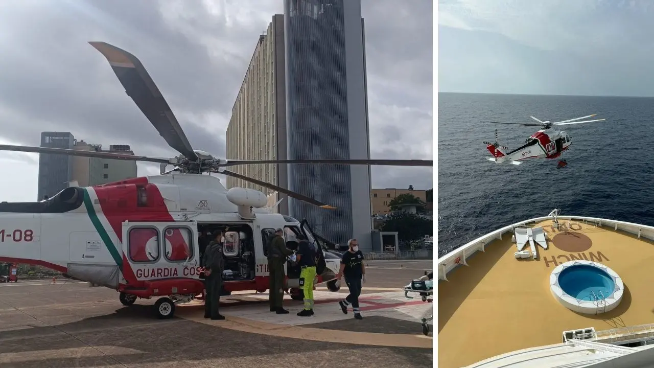 Malore su una nave da crociera, componente dell’equipaggio traferita in ospedale da un elicottero della guardia costiera