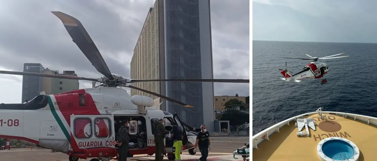 Malore su una nave da crociera, componente dell’equipaggio traferita in ospedale da un elicottero della guardia costiera