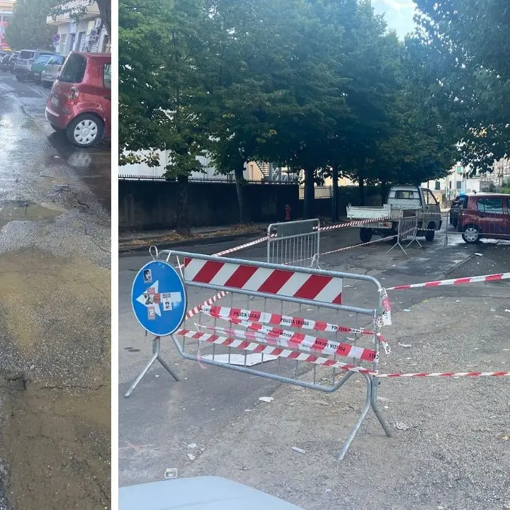 Cosenza, si rompe la condotta idrica nei pressi dell’ospedale: strada allagata e rubinetti a secco