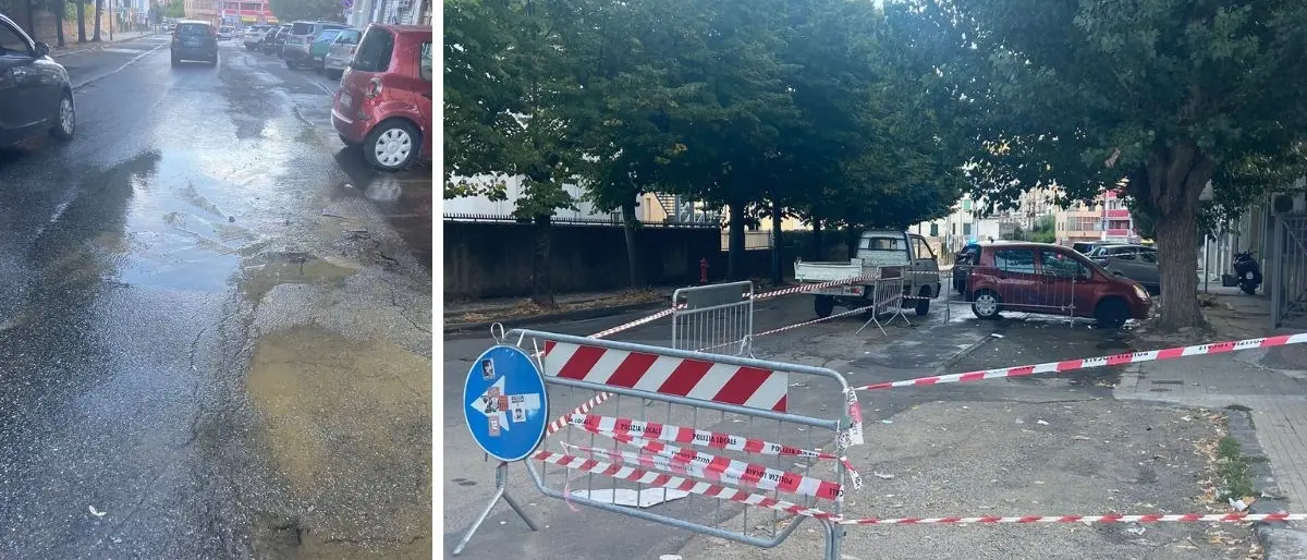 Cosenza, si rompe la condotta idrica nei pressi dell’ospedale: strada allagata e rubinetti a secco