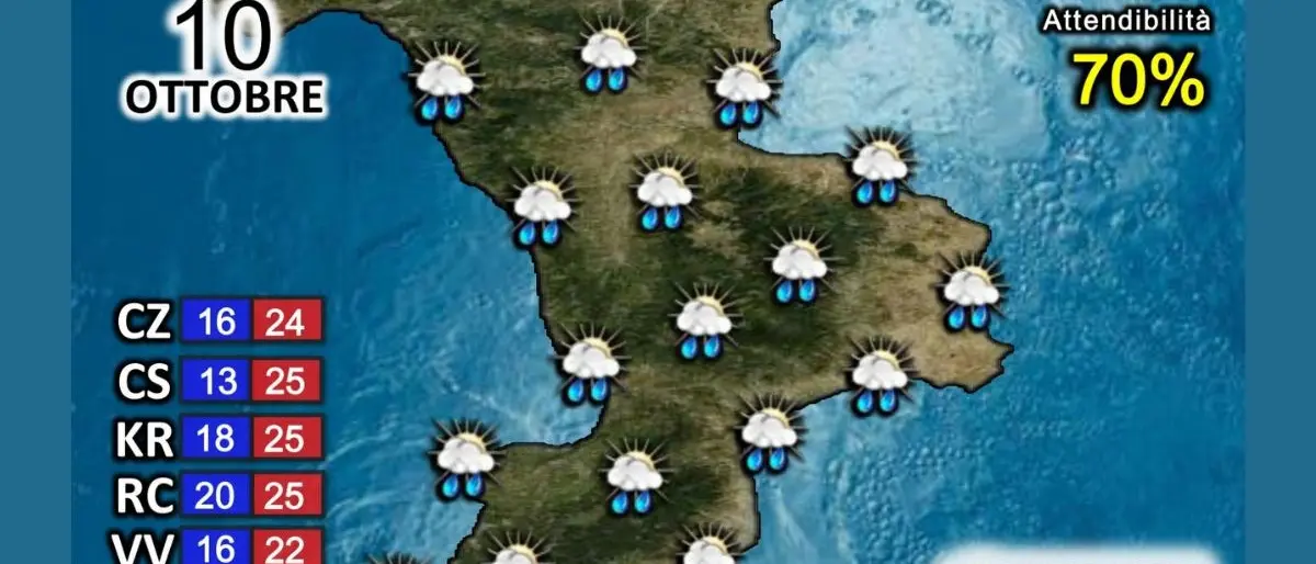 Temporali in arrivo in Calabria, allerta gialla su tutta la regione per la giornata di lunedì 10 ottobre