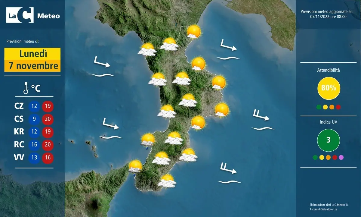 Il maltempo in Calabria dura un fine settimana, dall’8 novembre torna il sole con temperature tra 16 e 20 gradi