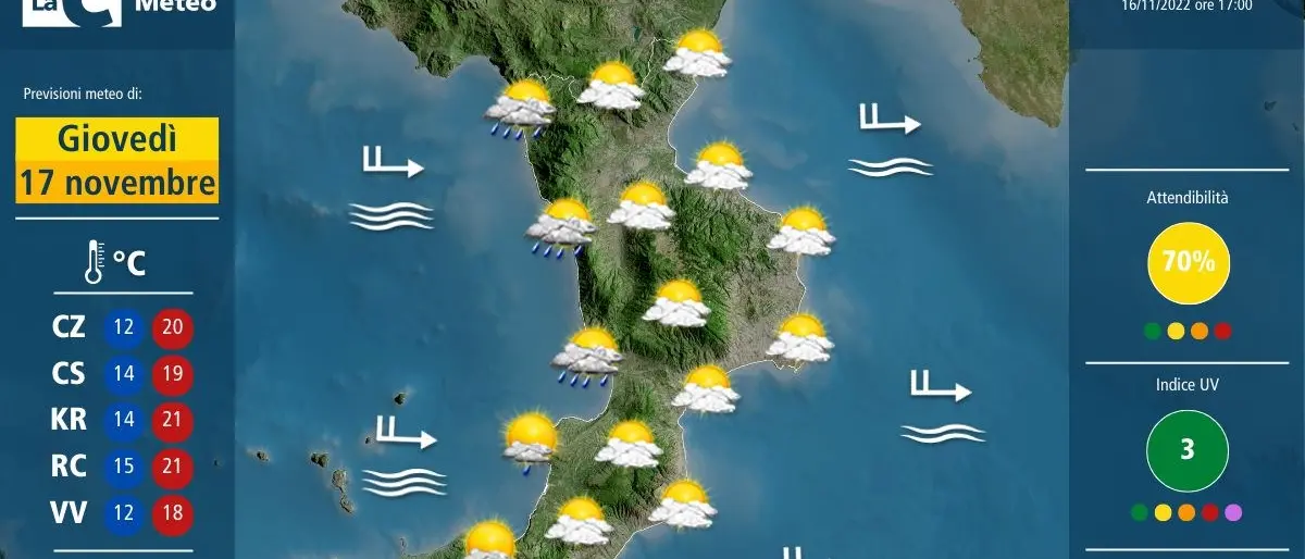 Temporali e piogge intense in Calabria, allerta meteo sulla costa tirrenica nel Catanzarese e nel Cosentino