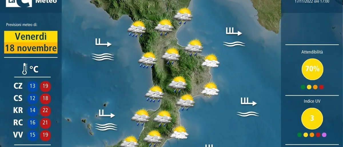 Maltempo in Calabria: il 18 novembre ancora piogge abbondanti sul comparto tirrenico