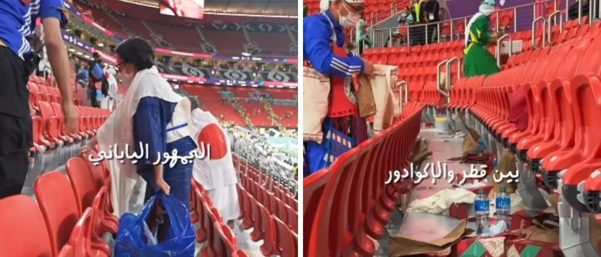 Gli spettatori giapponesi puliscono il loro settore prima di andare via dallo stadio: «Guardateli, è incredibile!»