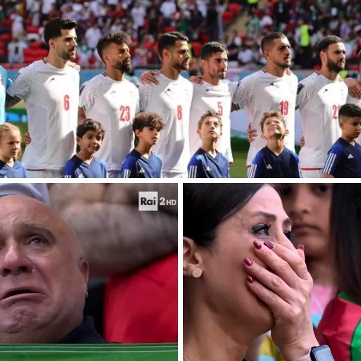 I calciatori dell’Iran stavolta mormorano l’inno prima della partita con il Galles, tifosi in lacrime sugli spalti