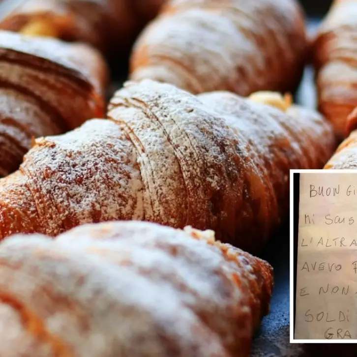 Ruba cornetti e il giorno dopo lascia un biglietto con 10 euro: «Mi scusi, avevo fame ma non avevo soldi»