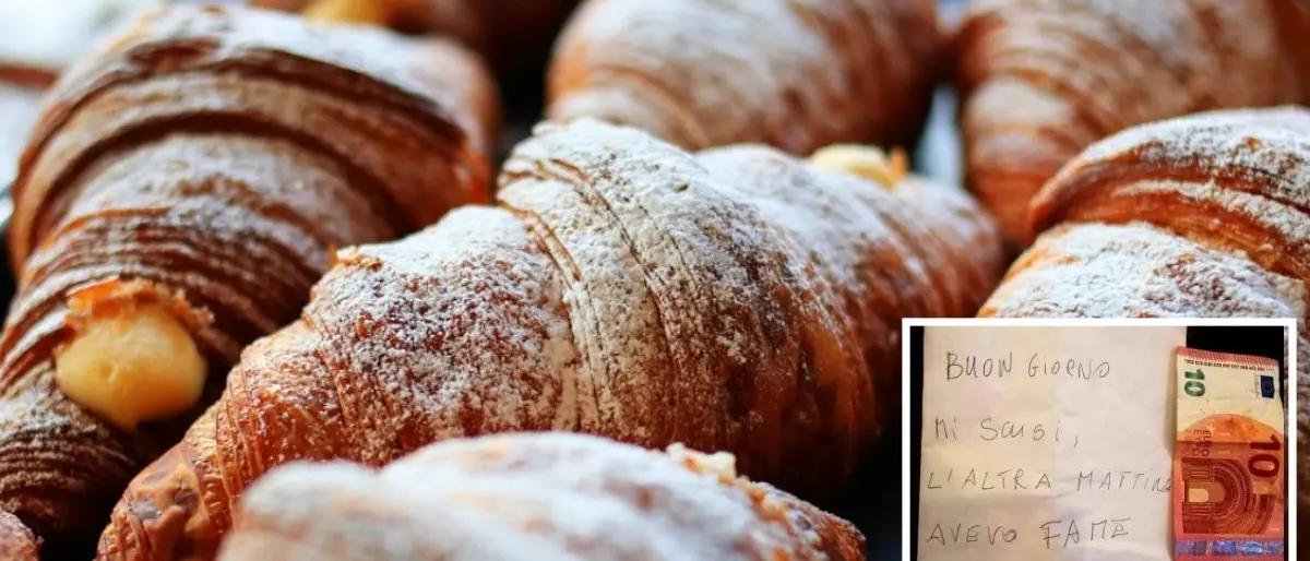 Ruba cornetti e il giorno dopo lascia un biglietto con 10 euro: «Mi scusi, avevo fame ma non avevo soldi»