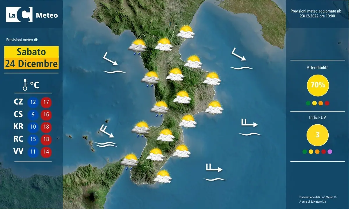 Vigilia di Natale in Calabria con l’anticiclone africano, temperature miti e deboli piogge