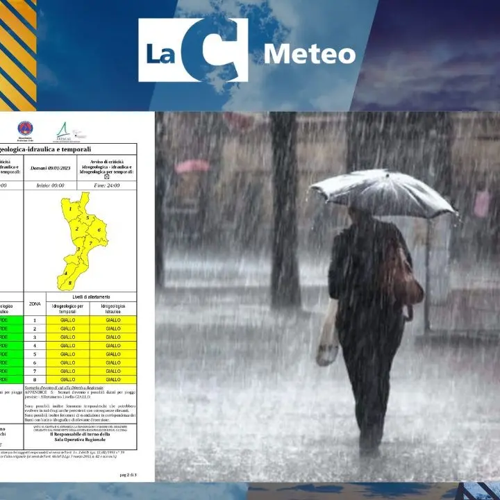 Arriva il maltempo in Calabria: temporali, vento forte e neve in montagna. Allerta gialla il 9 gennaio