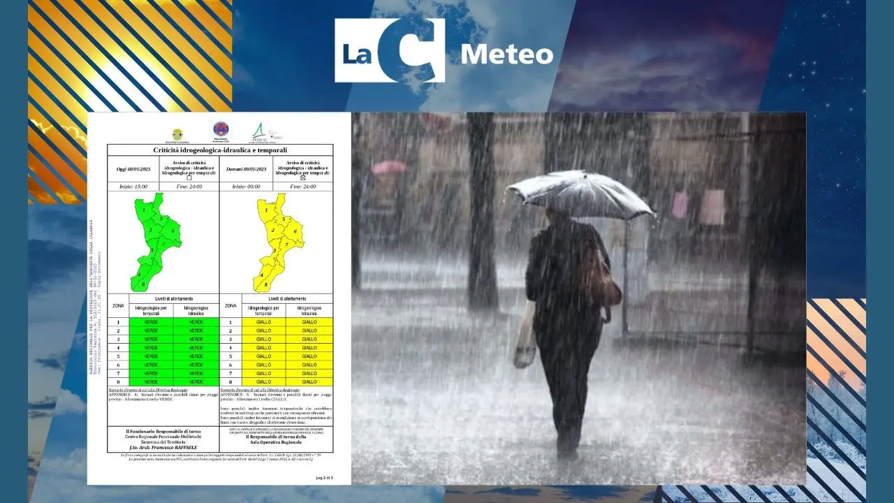 Arriva il maltempo in Calabria: temporali, vento forte e neve in montagna. Allerta gialla il 9 gennaio