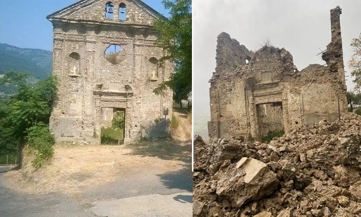 Nel Cosentino crolla la facciata di una chiesa del ‘700: a Lattarico storia in frantumi per maltempo (e incuria)