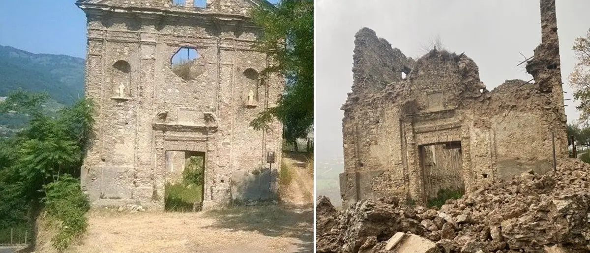 Nel Cosentino crolla la facciata di una chiesa del ‘700: a Lattarico storia in frantumi per maltempo (e incuria)