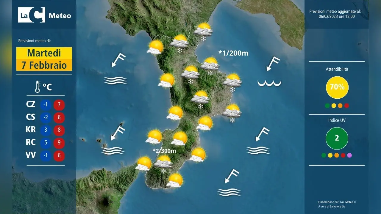 Fiocchi di neve anche sul versante jonico cosentino e crotonese: le previsioni per il 7 febbraio